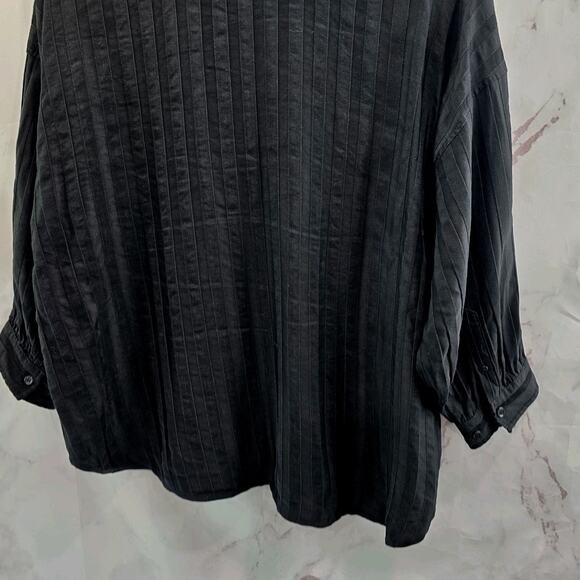 & Other Stories T Shirt Womens Small 4 Black Button Linen Striped Oversized Boxy - Picture 7 of 12